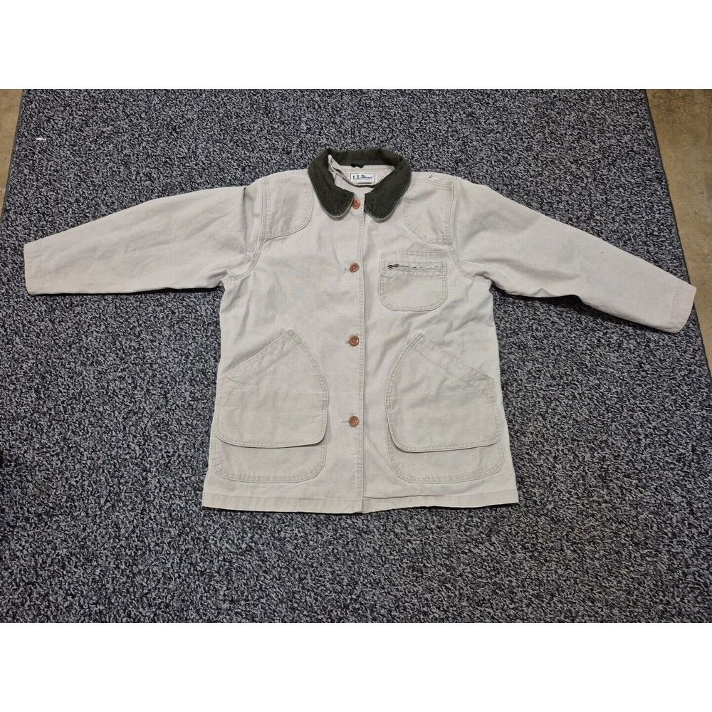 Vintage L.L. Bean Womens Chore Coat R658 Beige Barn Jacket Size L Made In USA